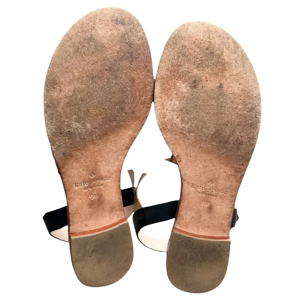 Kate Spade Sky Flat Sandals 9 Luggage Natural Black Vachetta Coastal Boho